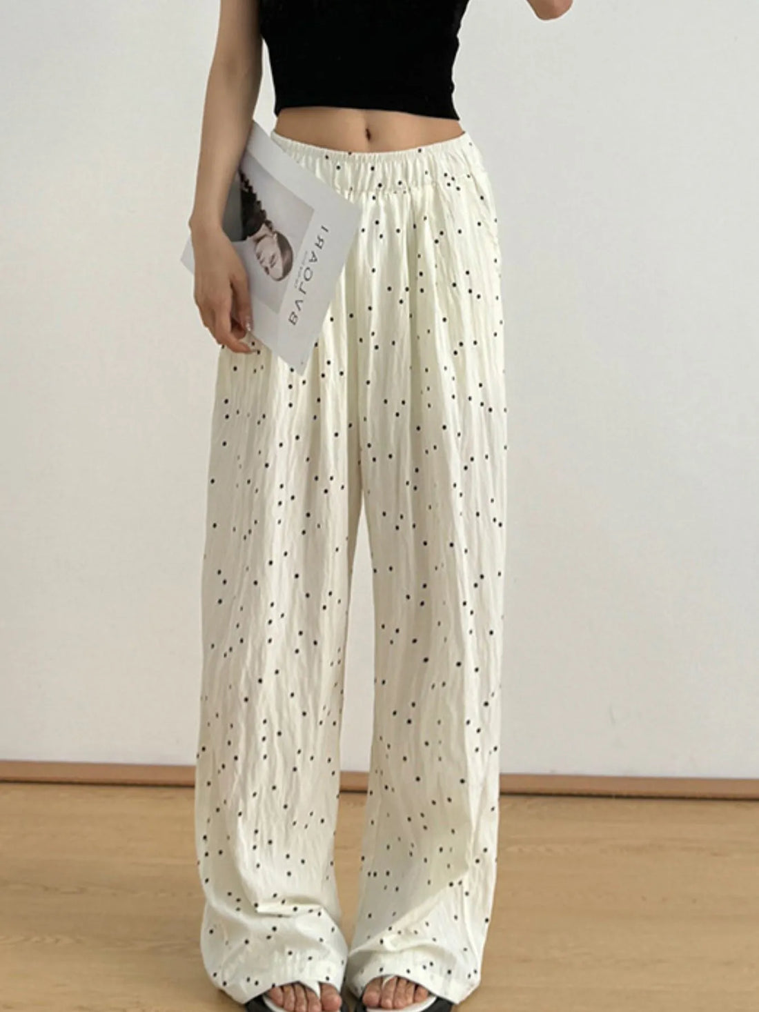 Polka Dot Wide Leg Relaxed Fit Pants 