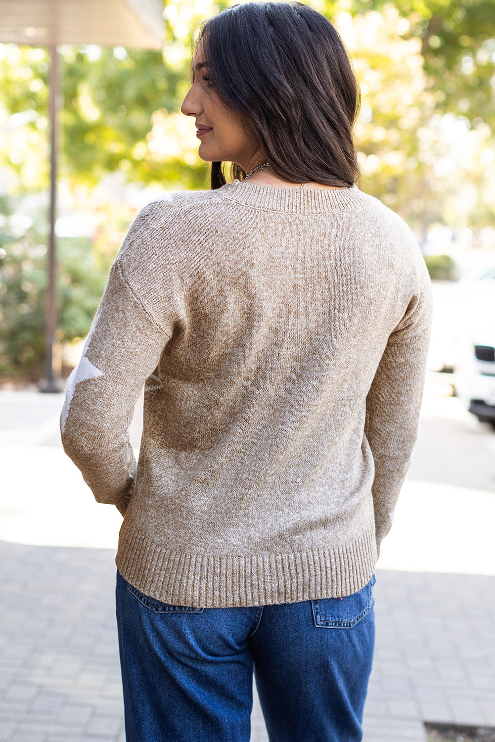 Khaki Star Pattern Drop Shoulder Sweater Sweaters & Cardigans/Sweaters