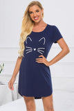 Graphic Round Neck Short Sleeve Lounge Dress 