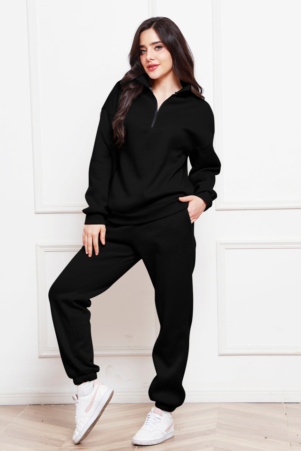 Half Zip Long Sleeve Sweatshirt and Pants Set 
