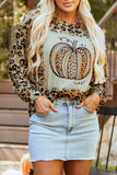 Pumpkin Graphic Leopard Round Neck Long Sleeve Sweatshirt 