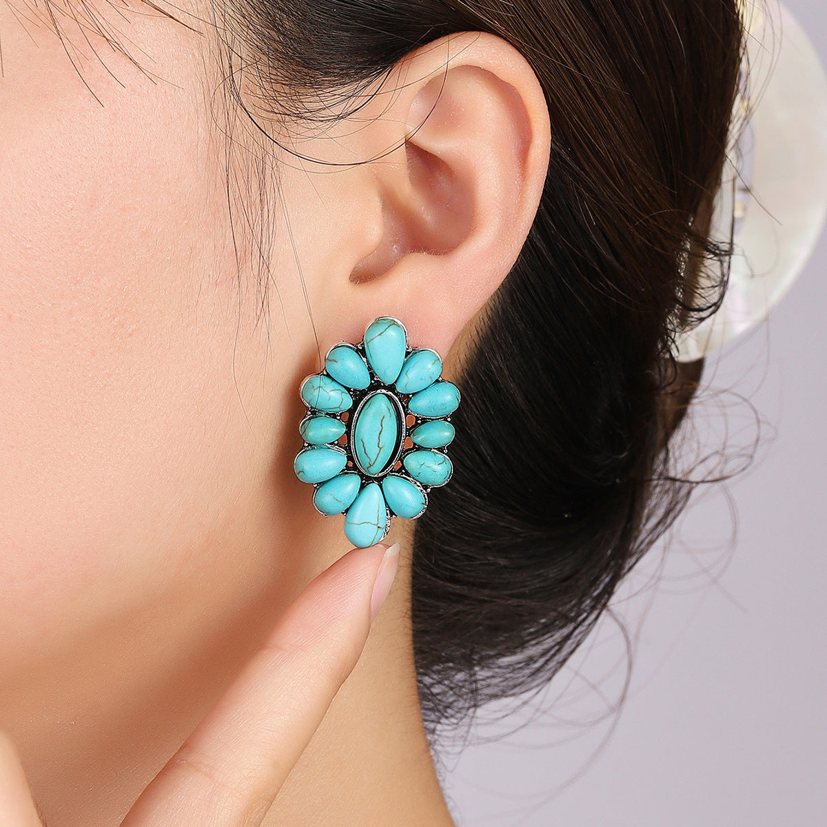 Flower Shape Artificial Turquoise Earrings 