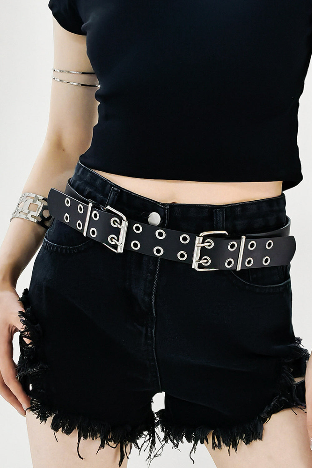 PU Leather Two Row Eyelet Belt 
