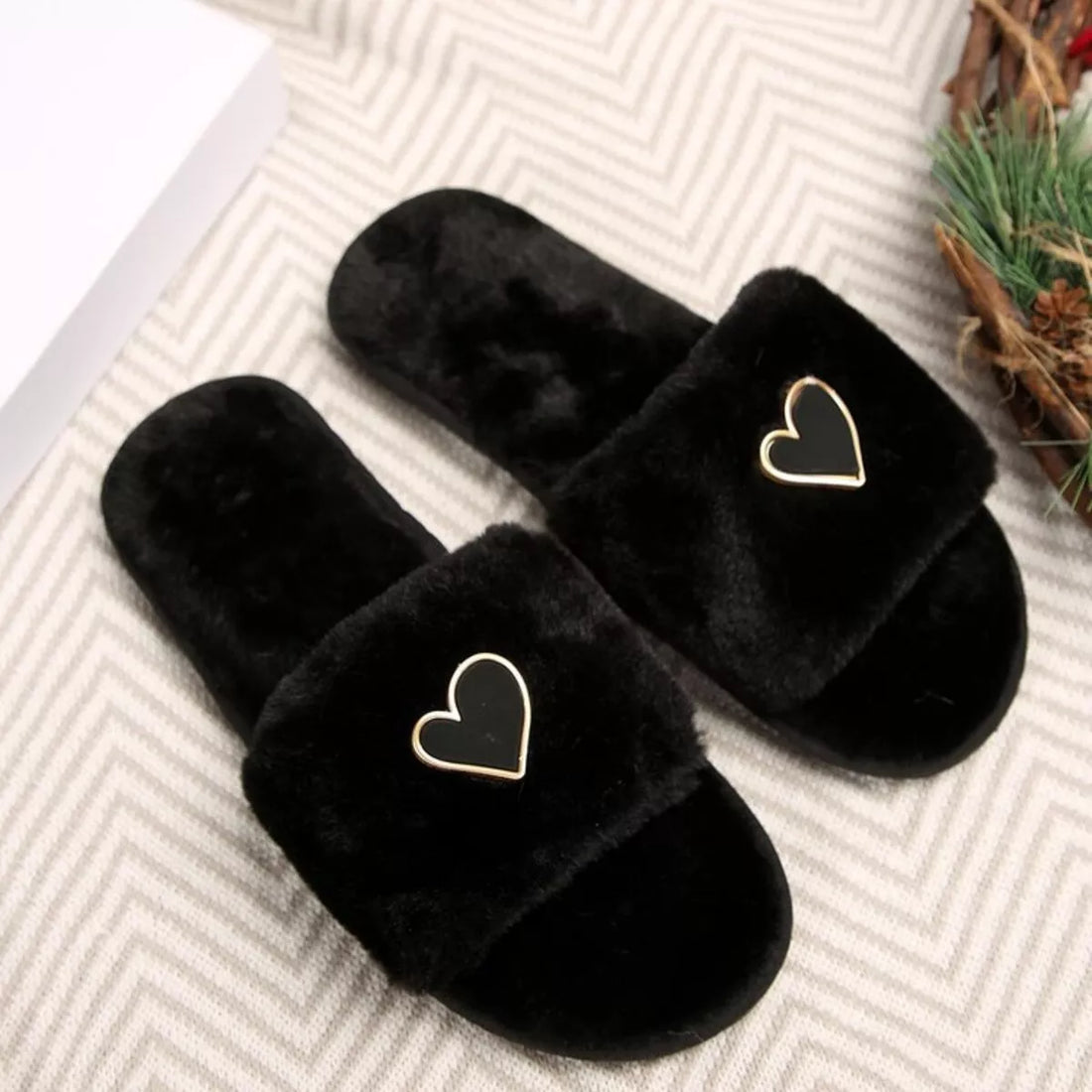 Heart Open Toe Flats Slippers 