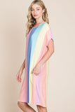BOMBOM Striped Short Sleeve Dress with Pockets 