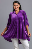 Umgee Full Size Button Down Tiered Back High Low Shirt 