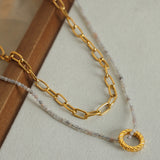Beaded Double-Layered Titanium Steel Necklace 