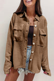 Black Solid Color Corduroy Buttoned Long Sleeve Shacket Outerwear/Jackets