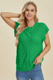 Double Take Full Size Cable-Knit Round Neck Cap Sleeve Sweater 