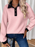 Texture Quarter Button Long Sleeve Sweatshirt 