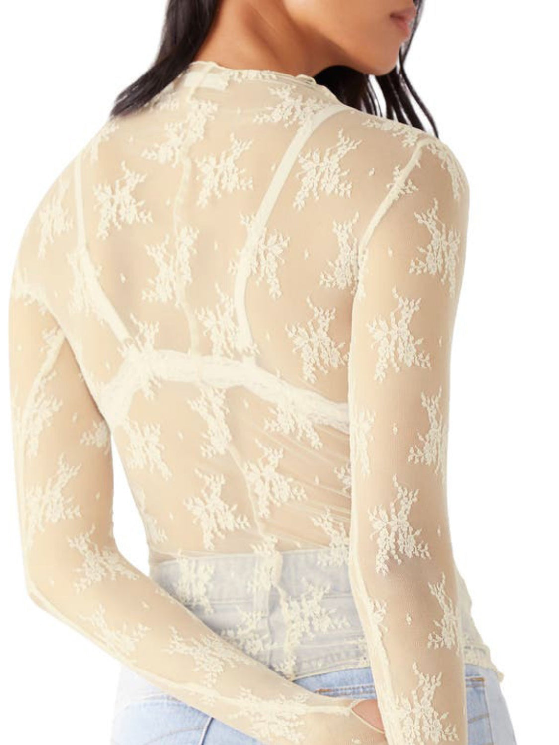 Lace Mock Neck Long Sleeve Blouse 