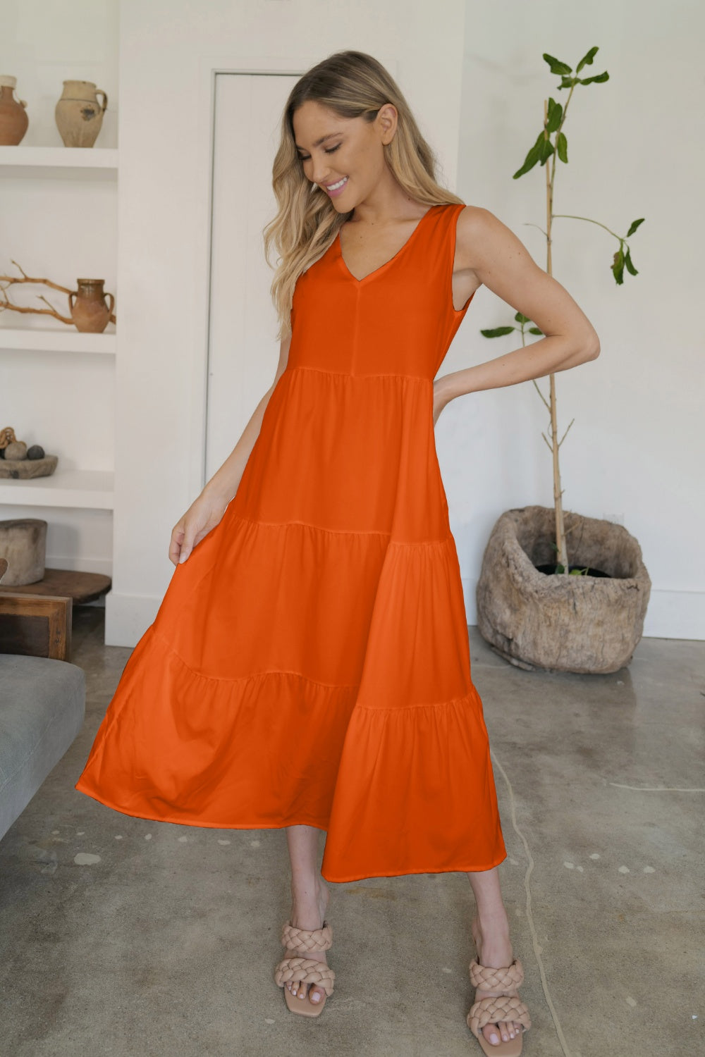 FAM-FAM Tiered V-Neck Sleeveless Dress 