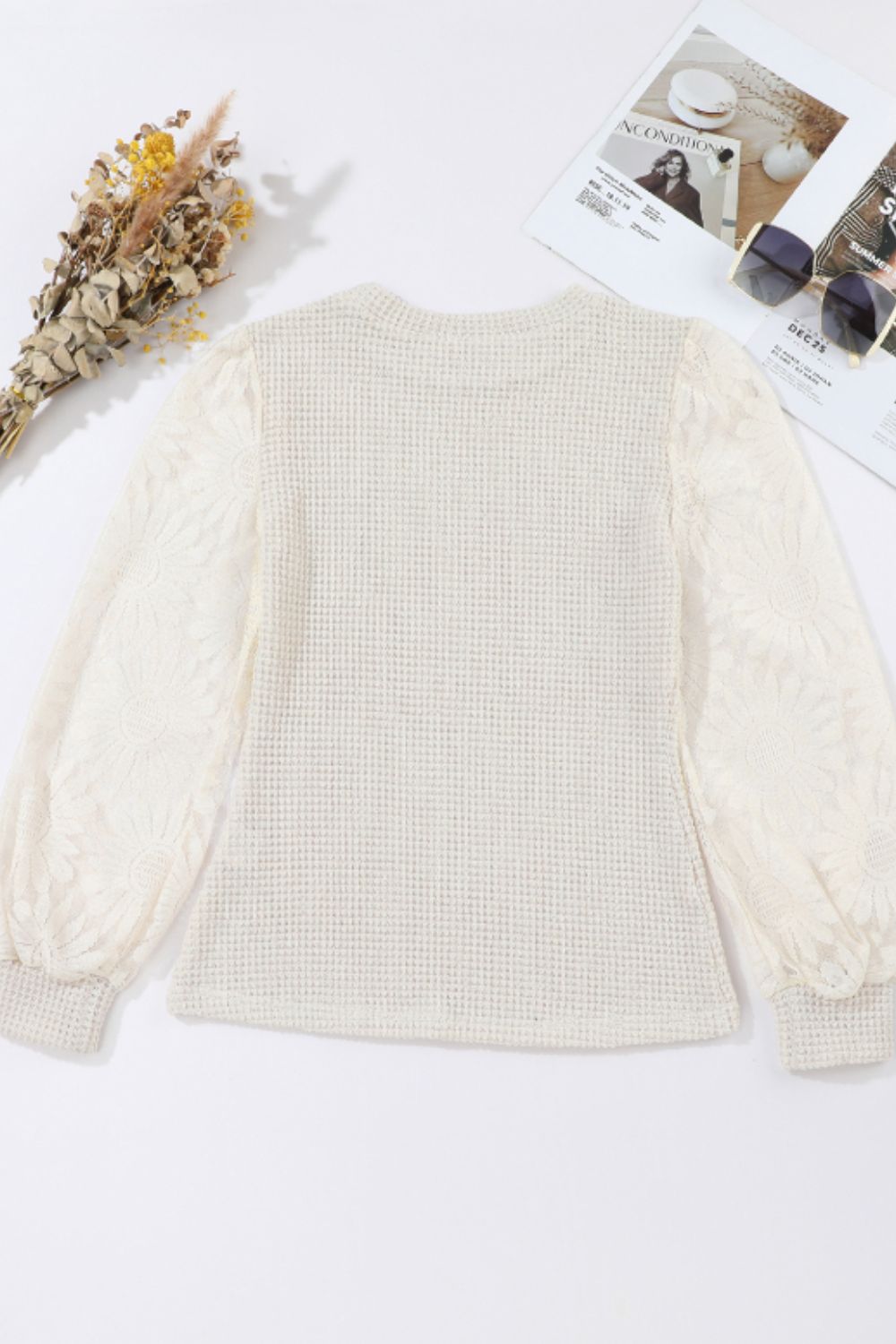 Mock Neck Lace Long Sleeve Top 