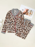 Leopard and Striped Trim Shirt and Pants Set Lingerie & Nightwear