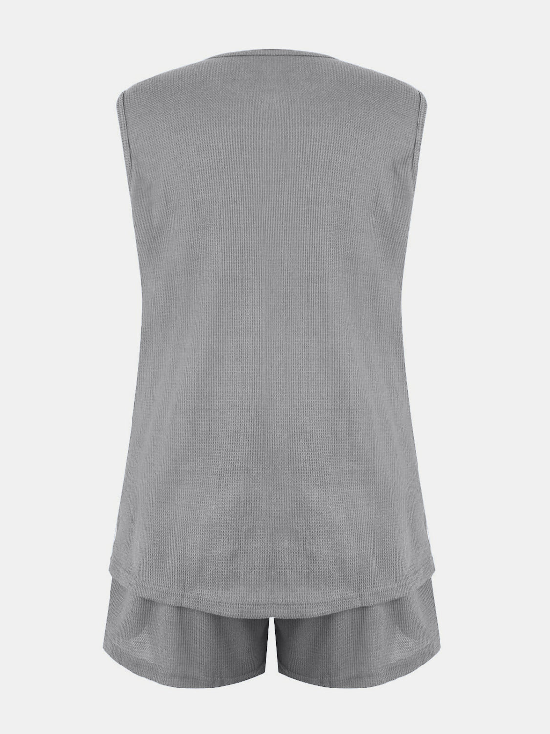 Full Size Waffle-Knit Notched Top and Shorts Set 