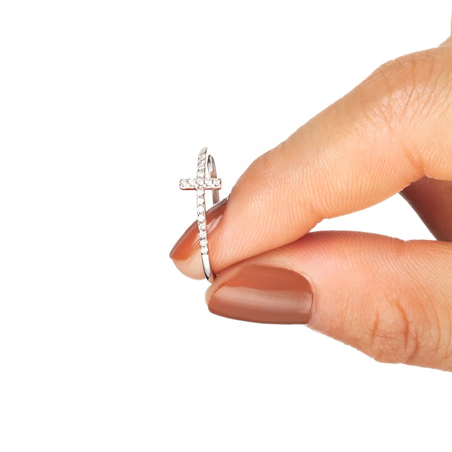 Cross Inlaid Zircon 925 Sterling Silver Ring 