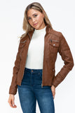 YMI Removable Faux Layered Multi-Pocket Jacket with Fuzzy Hood 