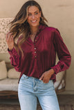 Frill Half Button Mock Neck Long Sleeve Blouse 