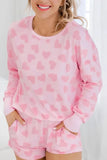 Heart Print Long Sleeve Top and Shorts Lounge Set Lingerie & Nightwear