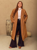 Plus Size Tied Long Sleeve Hooded Coat with Pockets 