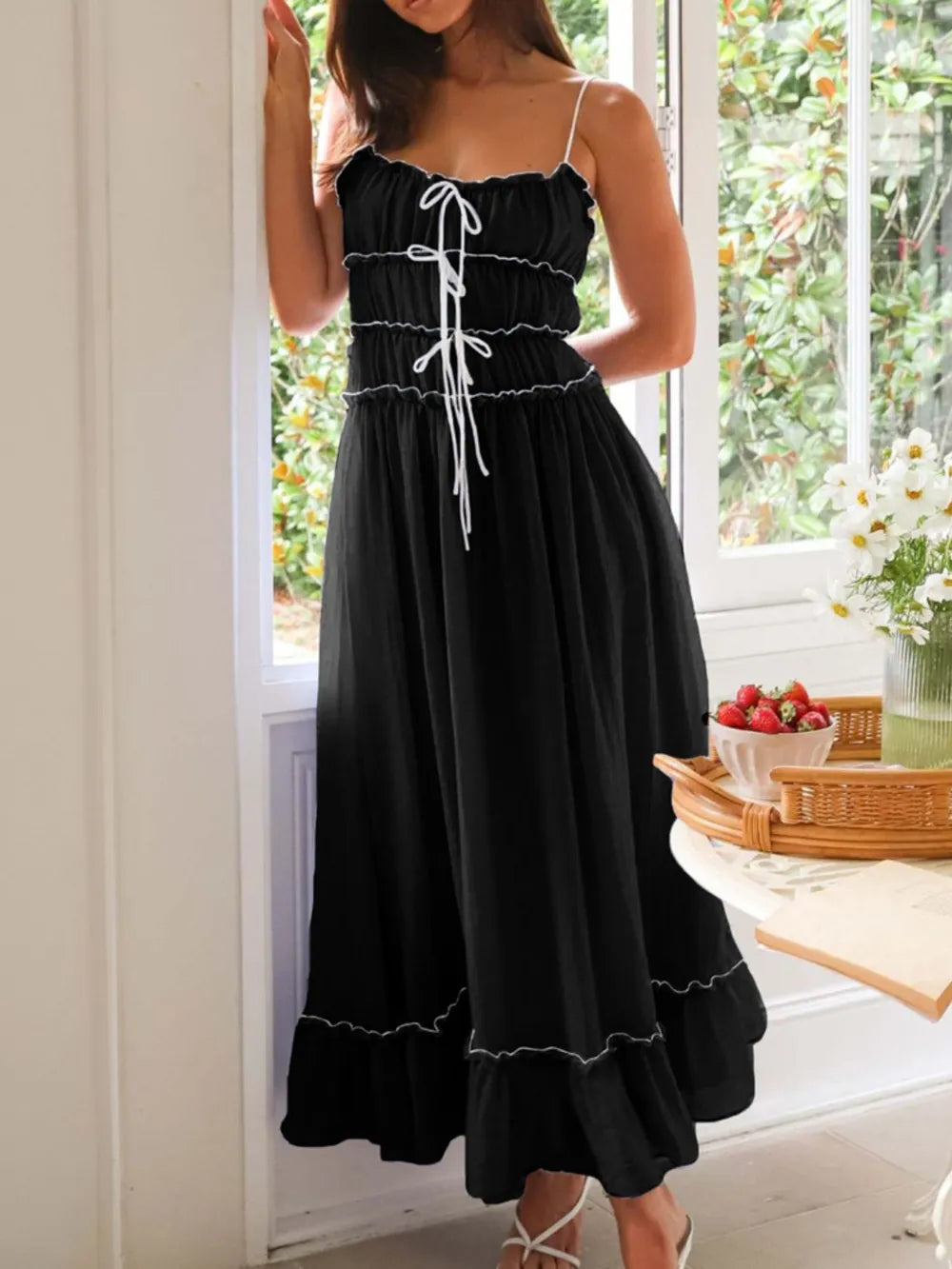 Devine Frill Ruffled Hem Midi Cami Dress 