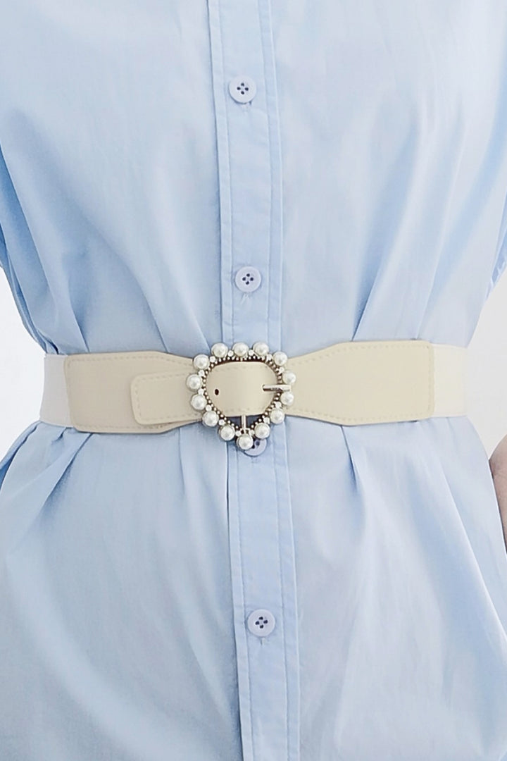 Pearl Heart Buckle Elastic Belt 