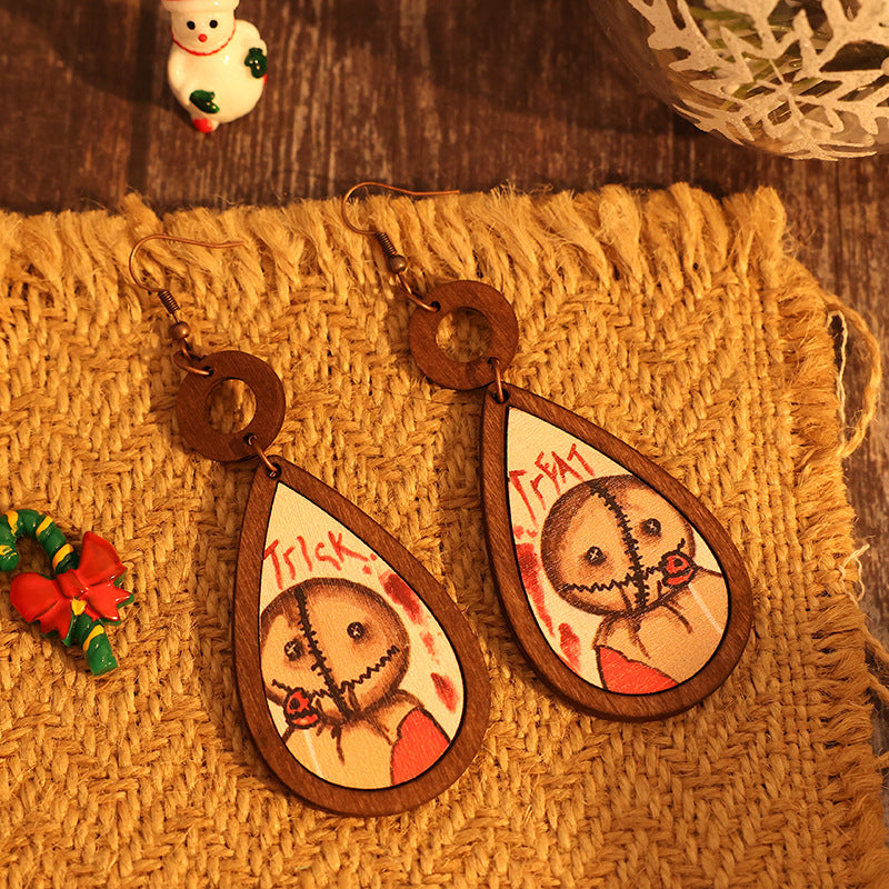 Wooden Teardrop Shape Earrings 