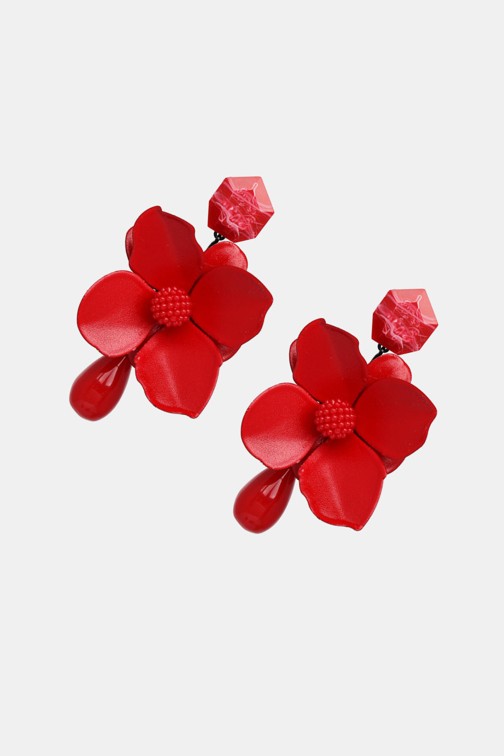 Bloosom Flower and Teardrop Resin Dangle Earrings 