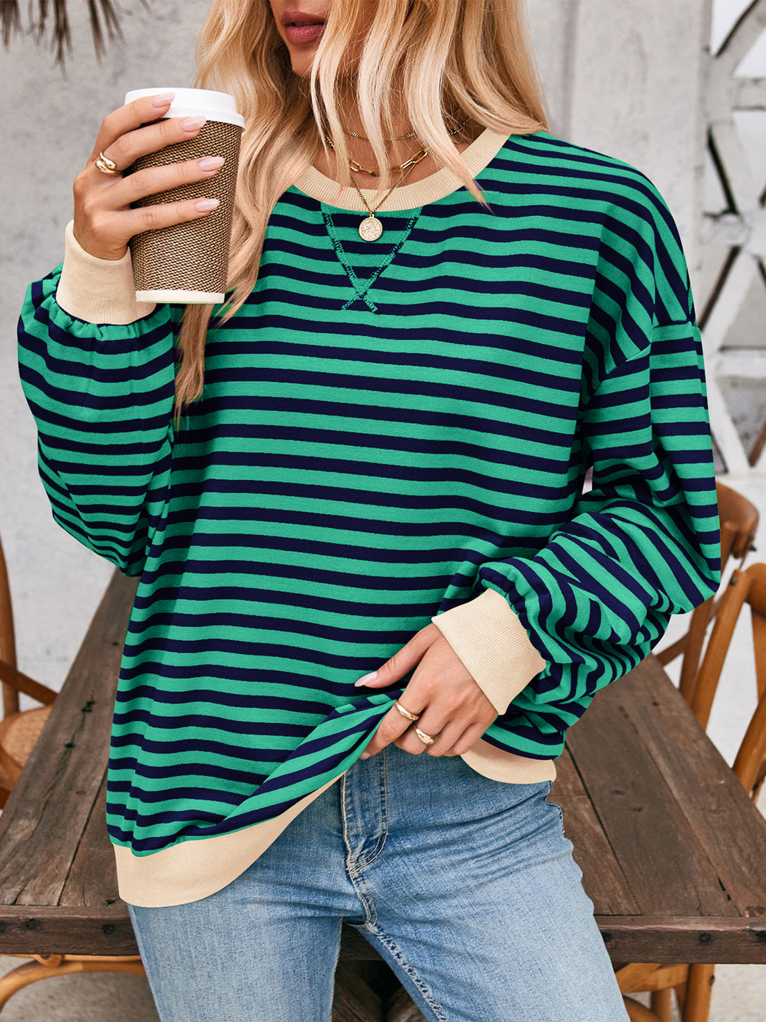 Lovelet Contrast Striped Long Sleeve Sweatshirt 