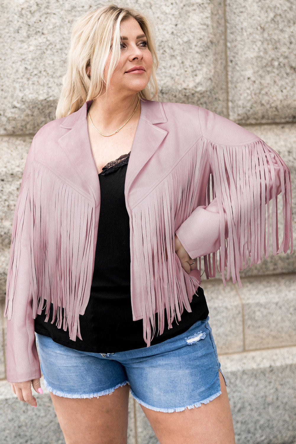 Plus Size Fringe Open Front Jacket 