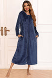 Zip Front Hooded Night Dress with Pockets 
