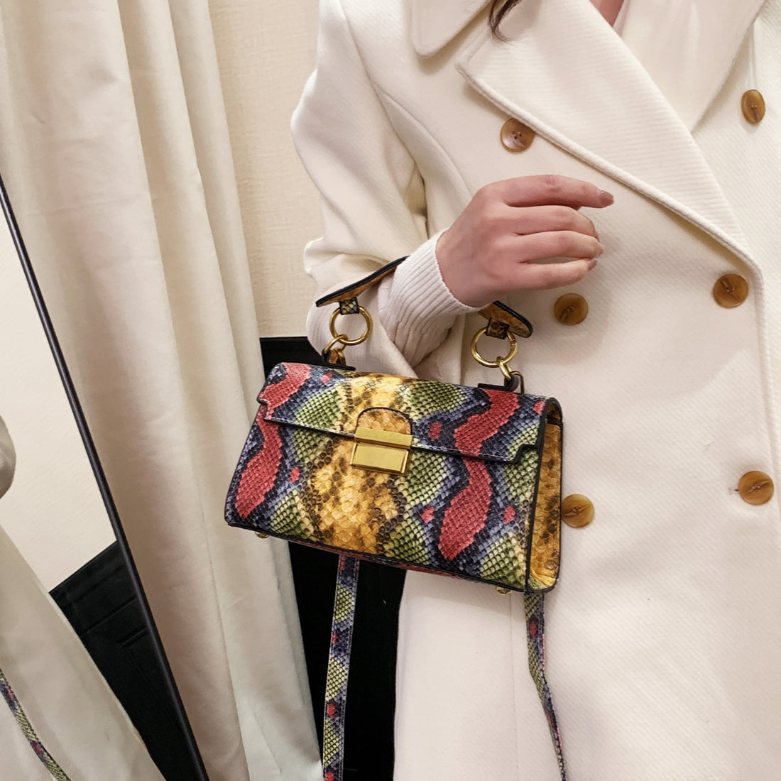 PU Leather Snakeskin Print Crossbody Bag 