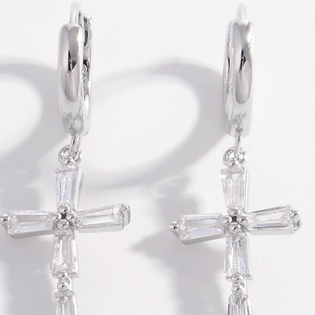 925 Sterling Silver Zircon Cross Earrings 