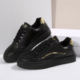 PU Leather Round Toe Flat Sneakers 