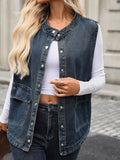 Snap Down Sleeveless Denim Jacket 