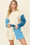 Double Take Full Size Contrast Drop Shoulder Top and Shorts Set 
