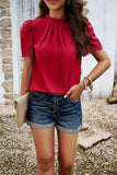 Devine Ruched Mock Neck Short Sleeve Blouse 
