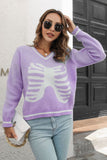 Skeleton Pattern V-Neck Long Sleeve Pullover Sweater 