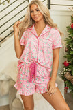 Candy Cane Collared Neck Top and Shorts Lounge Set Lingerie & Nightwear