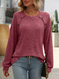 Mandy Decor Button Long Sleeve Ribbed T-Shirt 