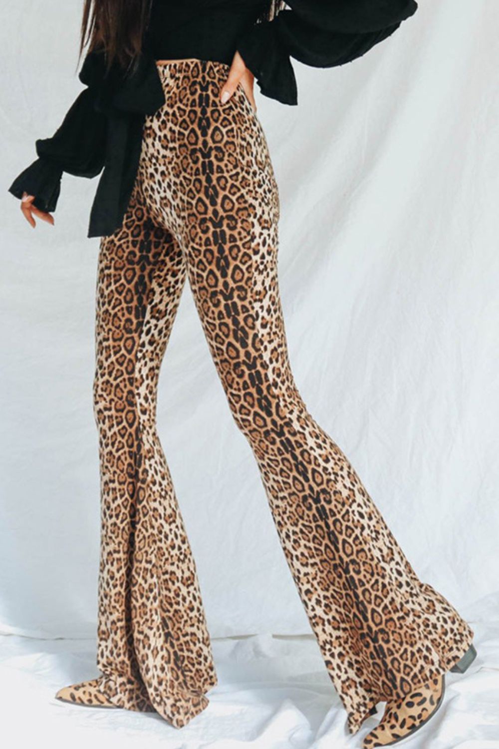 Leopard Print Flare Leg Pants Pants