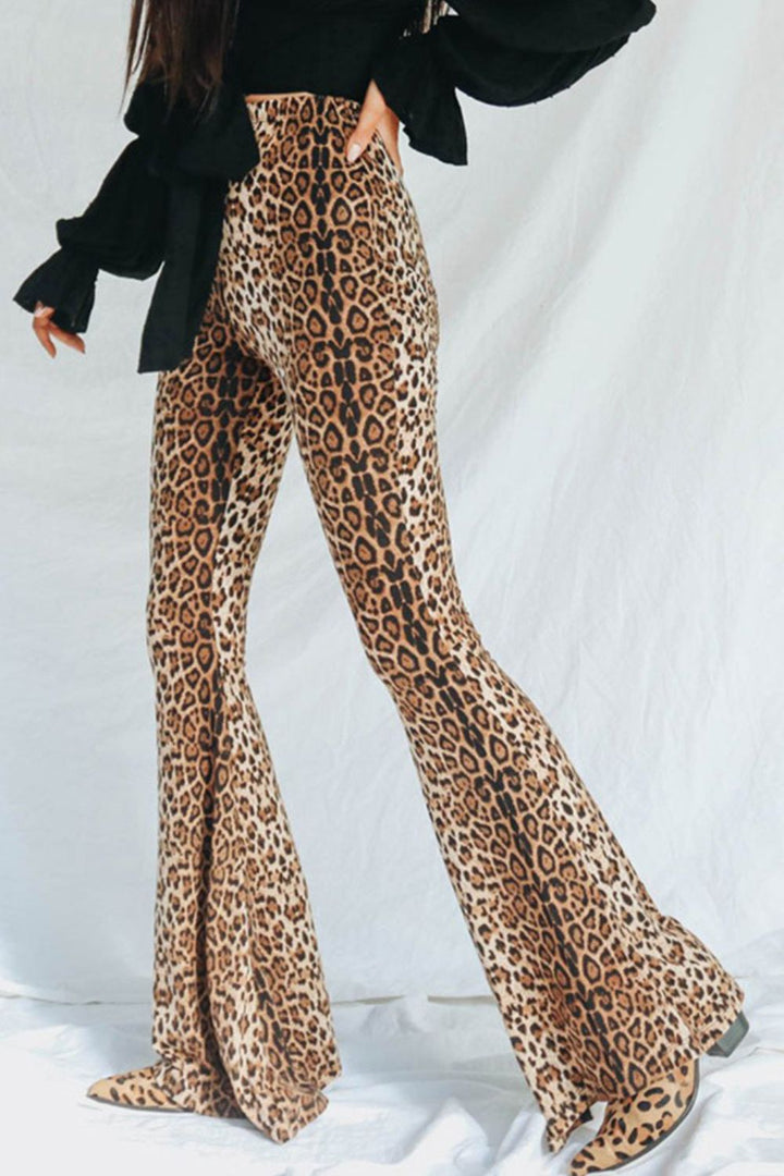 Leopard Print Flare Leg Pants Pants
