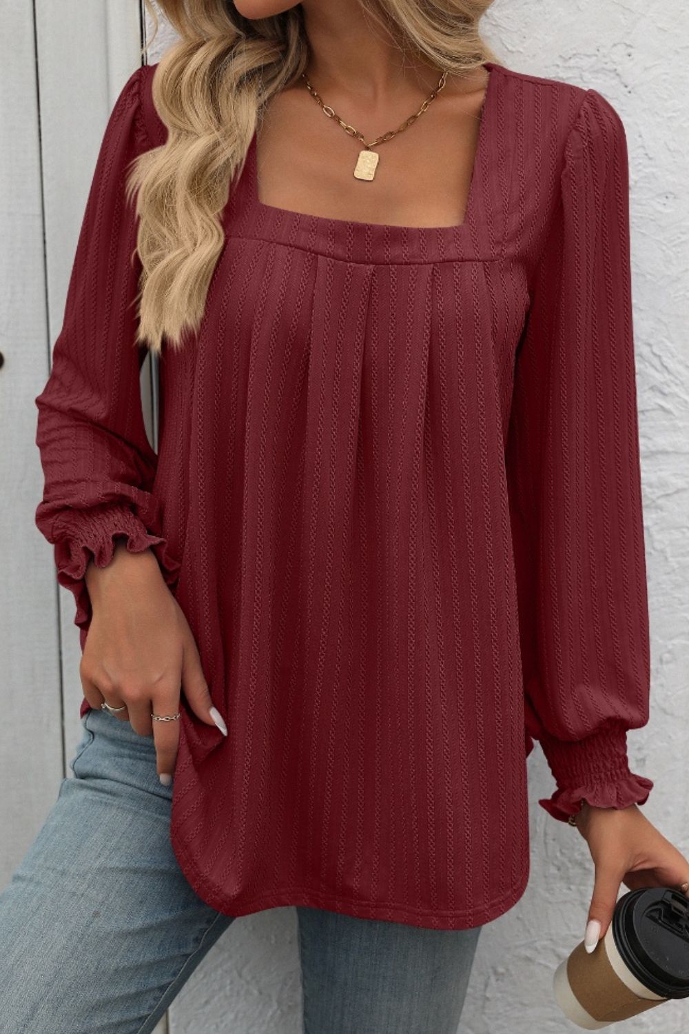 Mandy Square Neck Long Sleeve Top 