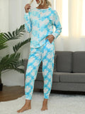 Shiny Tie-Dye Round Neck Top and Pants Lounge Set Lingerie & Nightwear