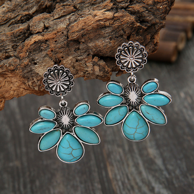 Artificial Turquoise Flower Earrings 