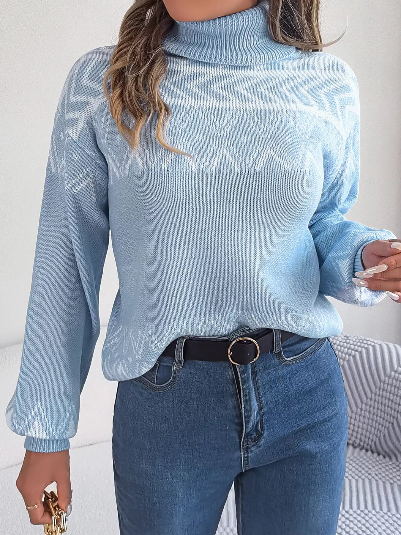 Turtleneck Dropped Shoulder Sweater 