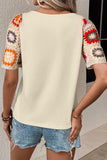Geometric Round Neck Short Sleeve Blouse 