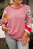 Plus Size Exposed Seam Printed Striped Round Neck Sweatshirt 