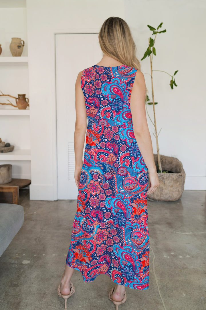 FAM-FAM Tiered Printed V-Neck Sleeveless Dress 