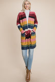 BOMBOM Color Block Striped Open Front Cardigan 